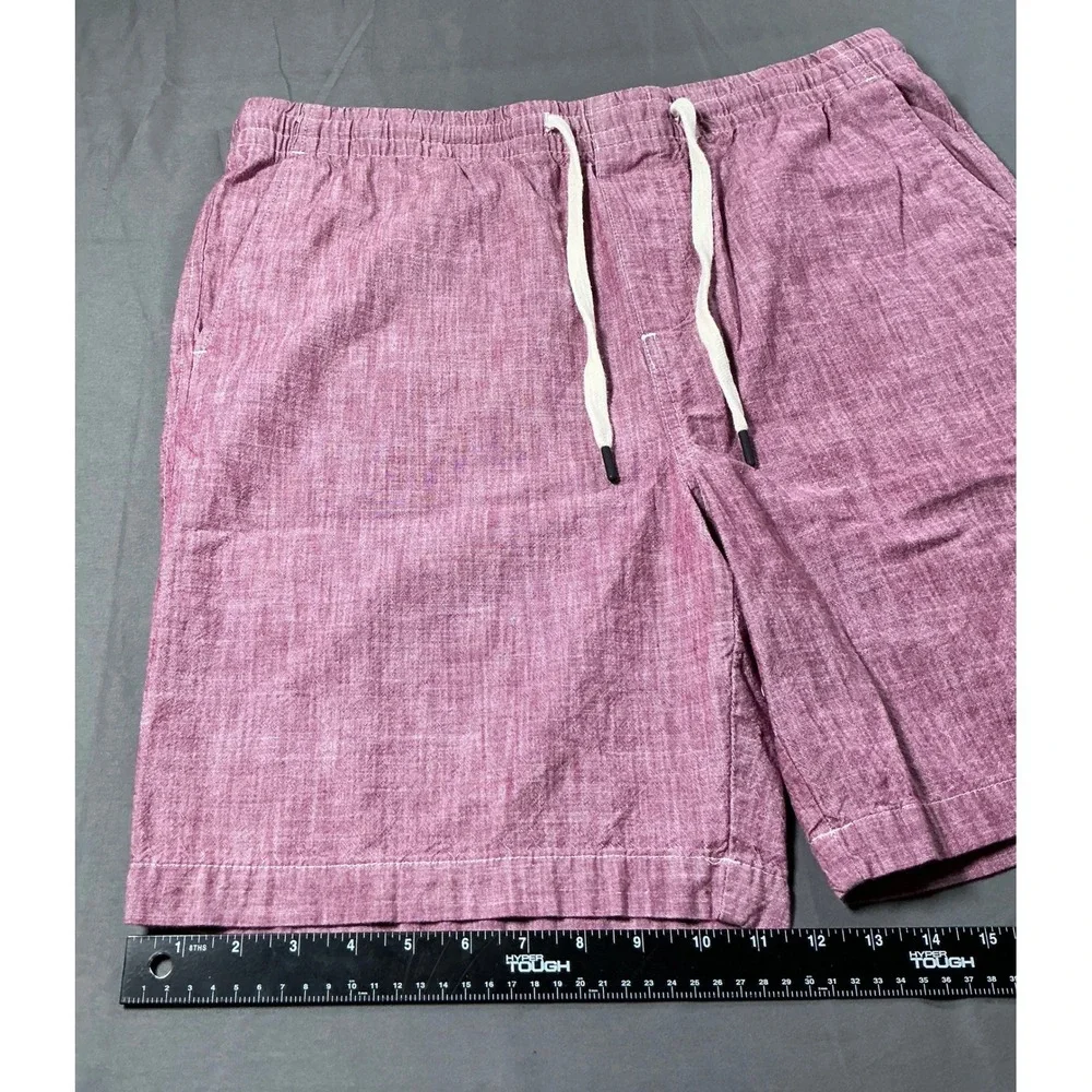 Banana Republic Mens Large Burgundy Cotton Chambray Drawstring Shorts Elastic